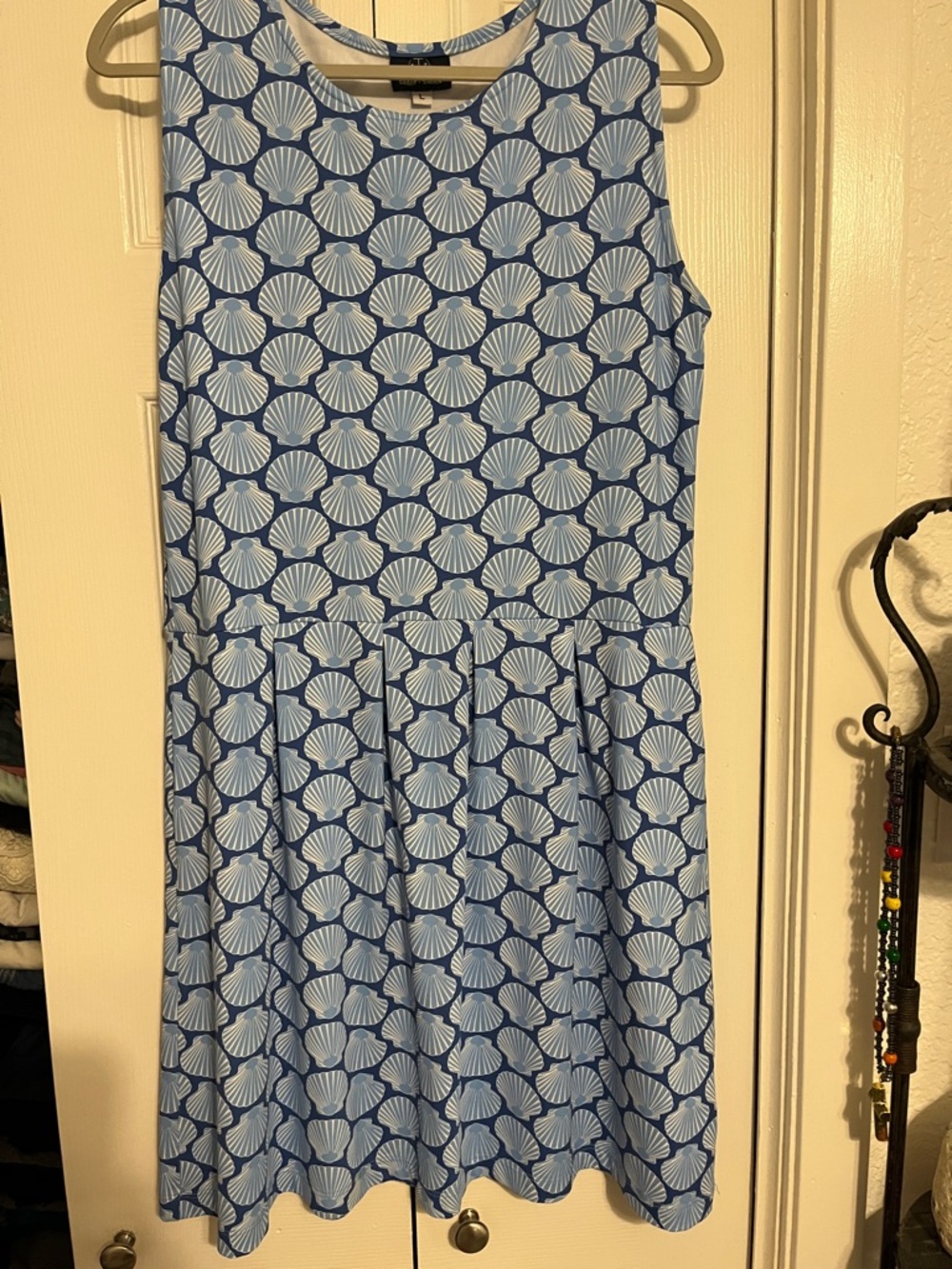 Blue Seashell Print Sleeveless Casual Dress